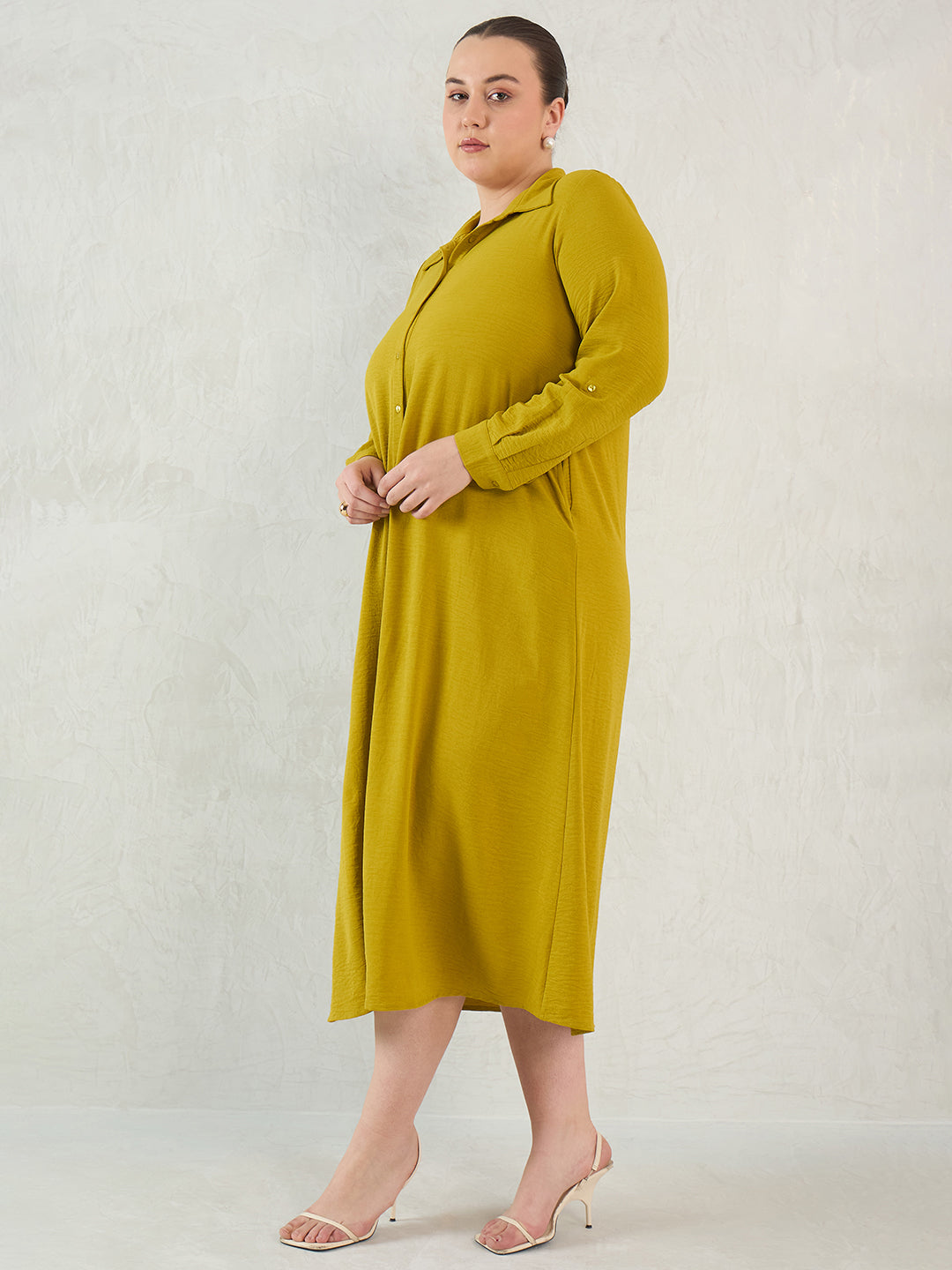 Citrine Green Shirt Maxi Dress