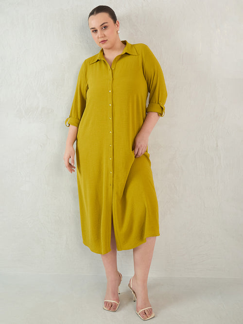 Citrine Green Shirt Maxi Dress