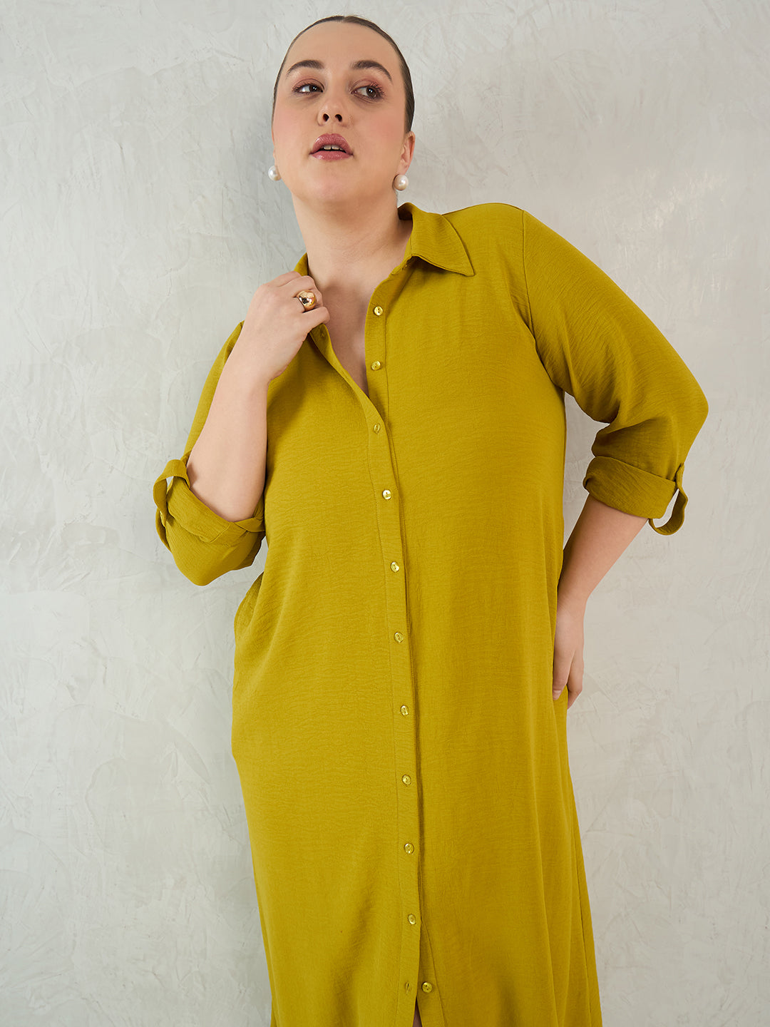 Citrine Green Shirt Maxi Dress