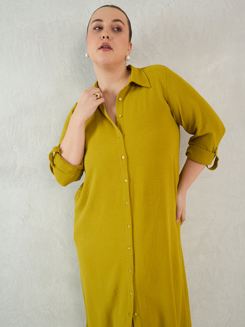 Citrine Green Shirt Maxi Dress