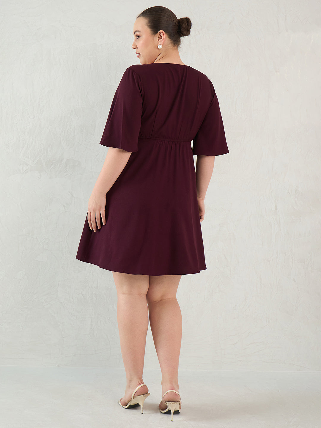 Wine Fit And Flare Knee Length Dress
