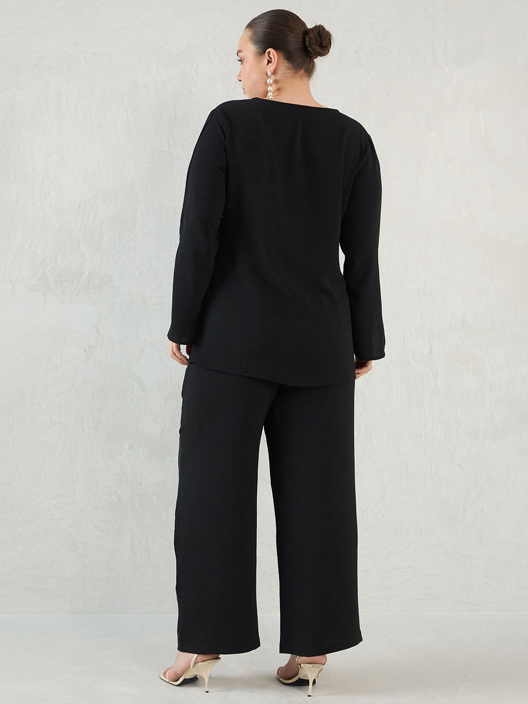 Black Slit Detail Top And Pants Co-Ord Set