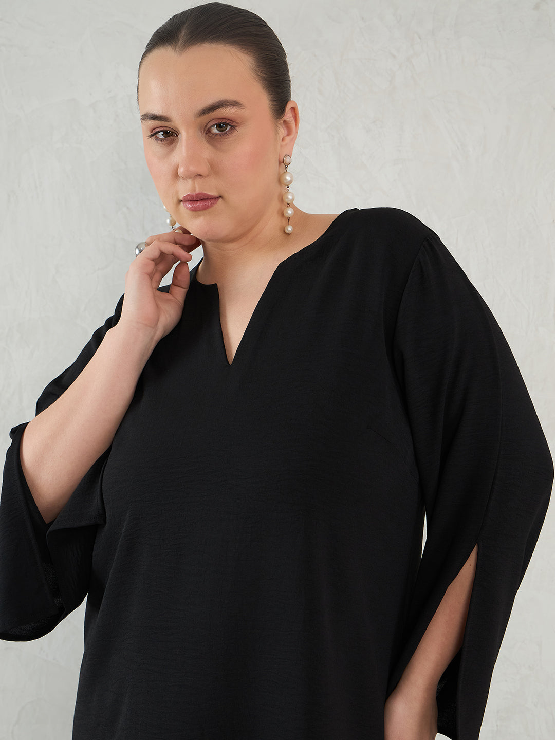 Black Slit Detail Top And Pants Co-Ord Set