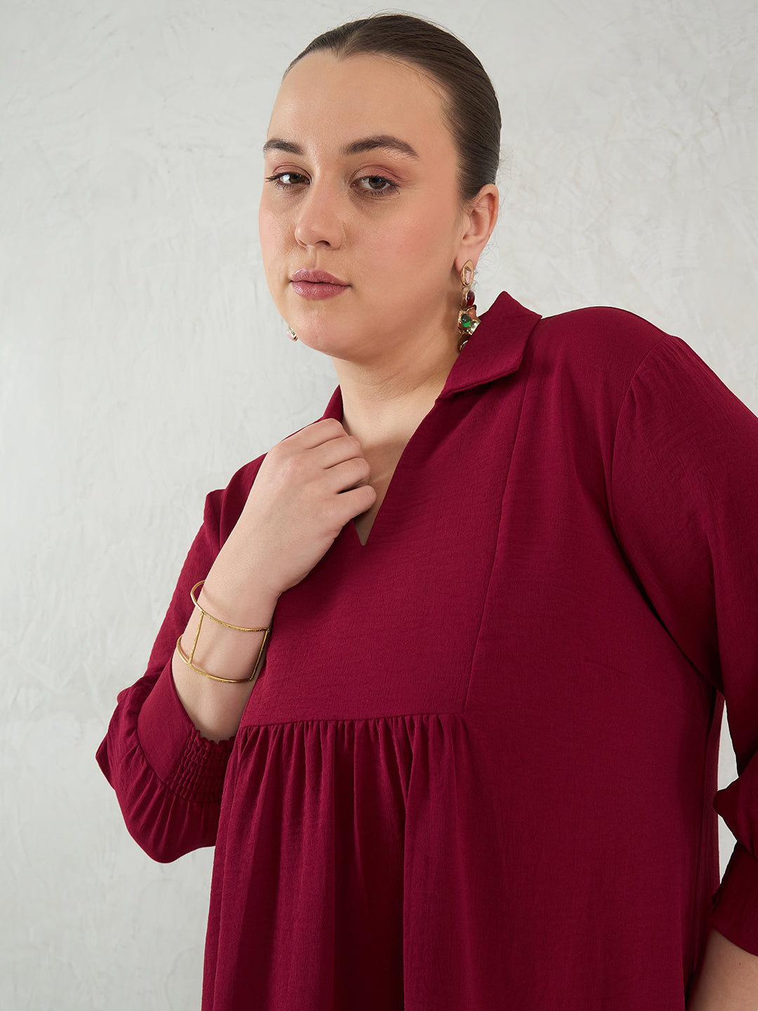 Maroon Gather Detail Tunic And Pants Co-Ord Set