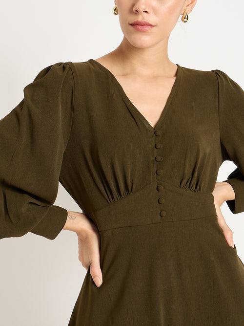 Olive Crinkle V-Neck Co-Ord Set