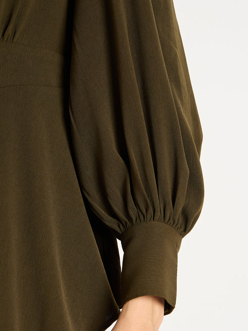 Olive Crinkle V-Neck Co-Ord Set