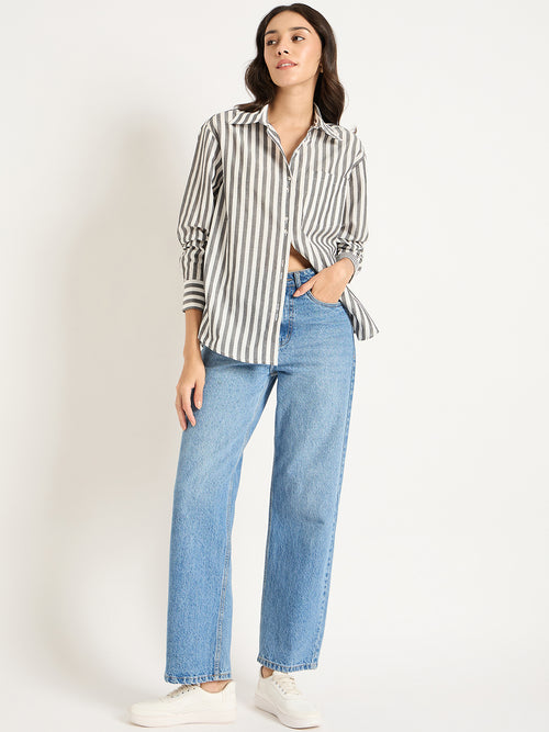 Black And White Button Down Stripe Shirt
