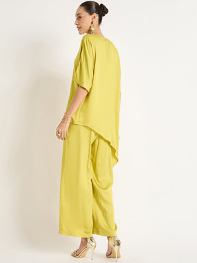 Pear Green Modal Satin Asymmetric Co-Ord Set