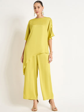 Pear Green Modal Satin Asymmetric Co-Ord Set