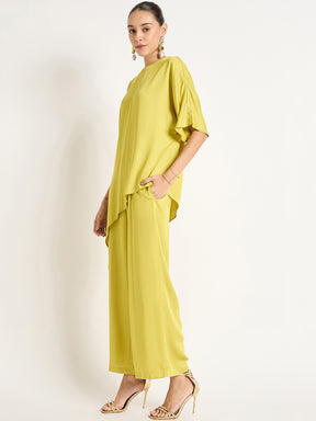Pear Green Modal Satin Asymmetric Co-Ord Set