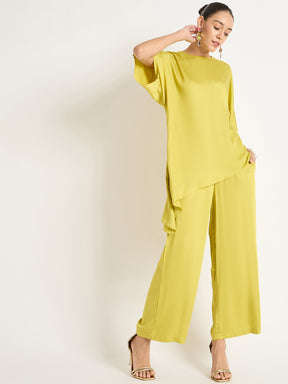 Pear Green Modal Satin Asymmetric Co-Ord Set