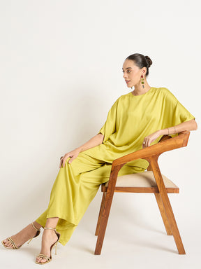 Pear Green Modal Satin Asymmetric Co-Ord Set