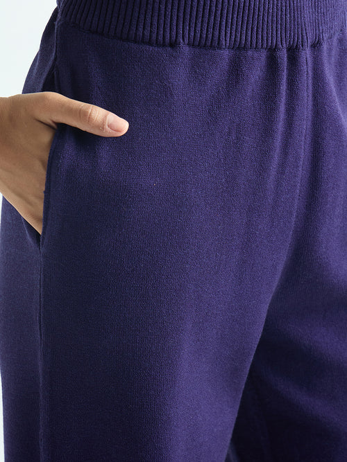 Deep Purple Knitted Straight Fit Pants