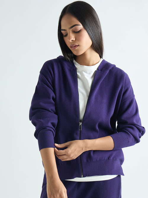 Deep Purple Zip-Up Hooded Sweater