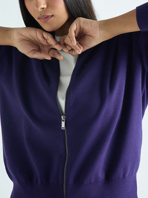 Deep Purple Zip-Up Hooded Sweater