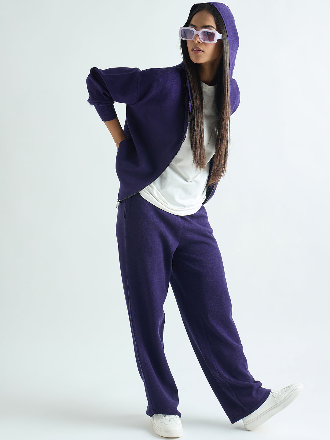 Deep Purple Zip-Up Hooded Sweater