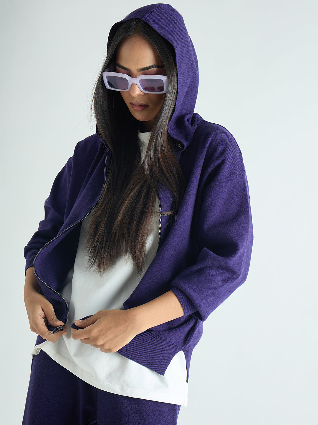 Deep Purple Zip-Up Hooded Sweater