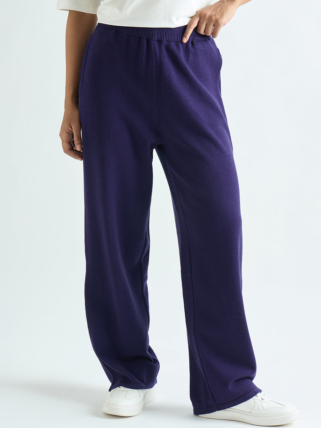 Deep Purple Knitted Straight Fit Pants