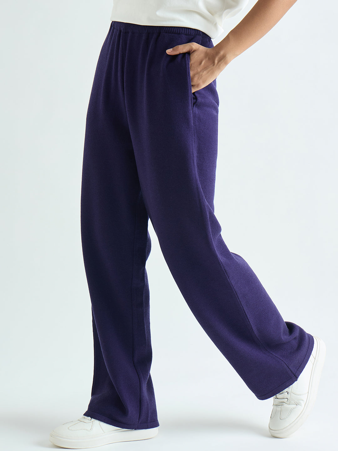 Deep Purple Knitted Straight Fit Pants