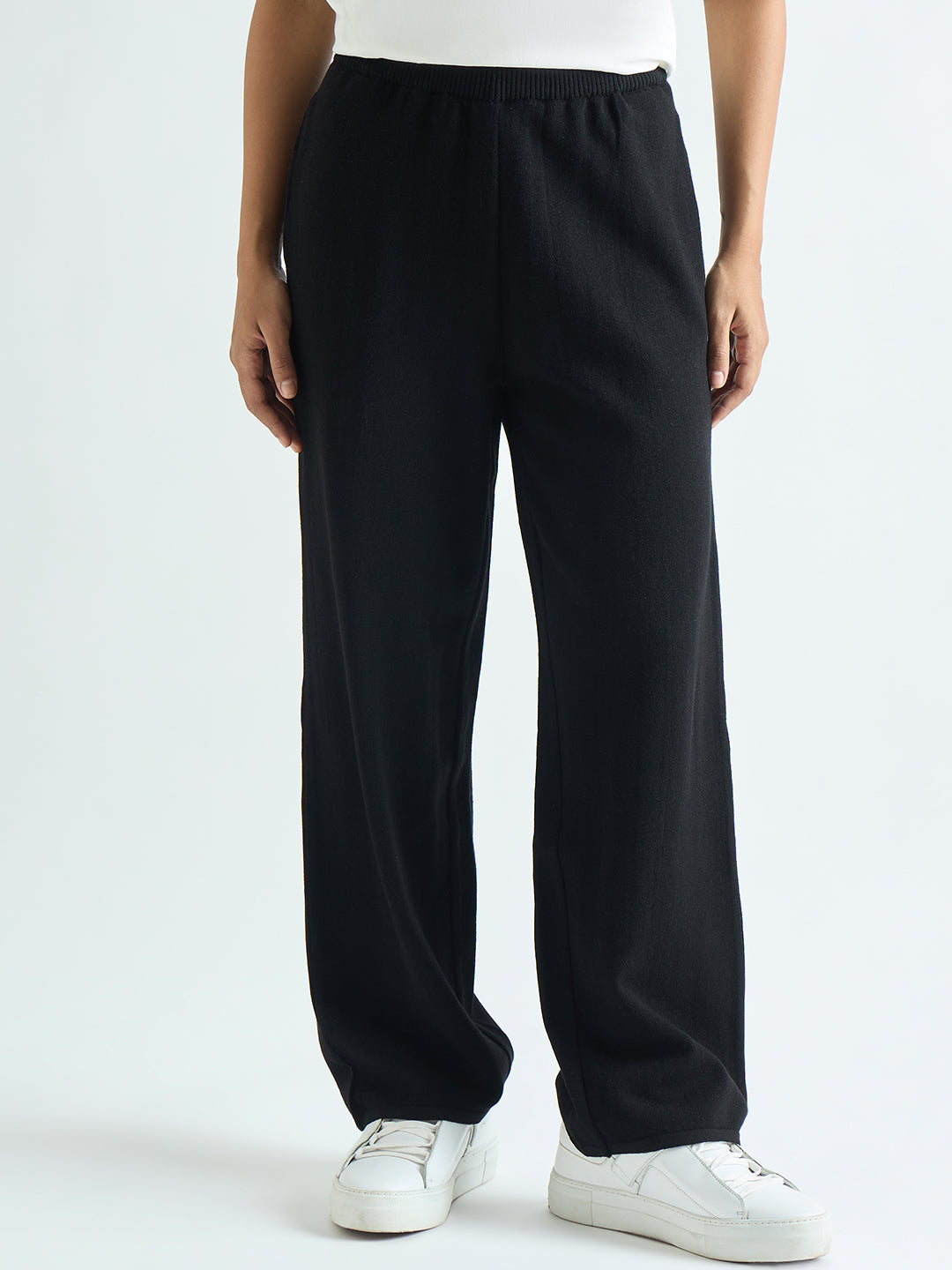 Black Knitted Straight Fit Pants