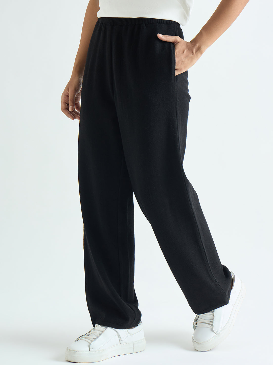 Black Knitted Straight Fit Pants