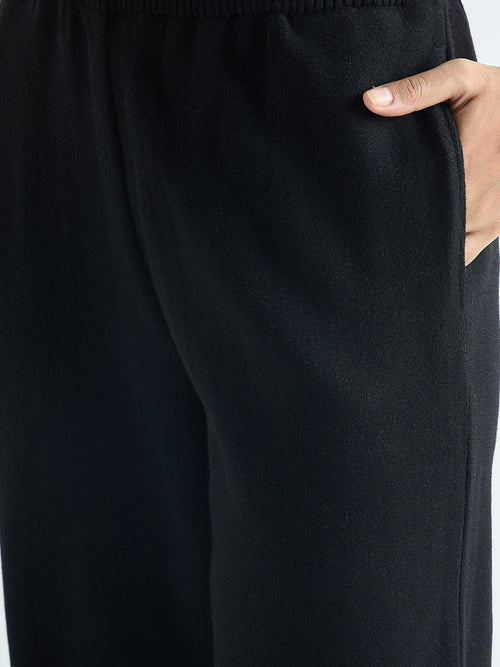 Black Knitted Straight Fit Pants