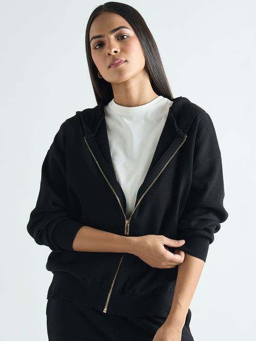 Black Zip-Up Hooded Sweater