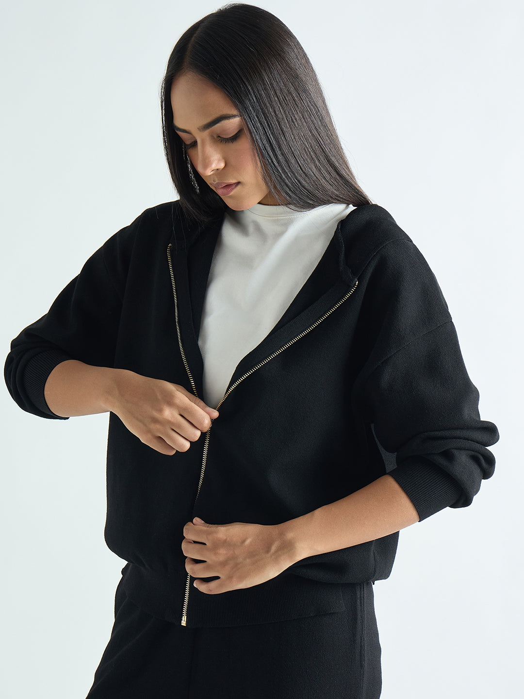 Black Zip-Up Hooded Sweater