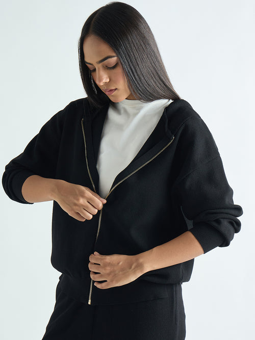 Black Zip-Up Hooded Sweater