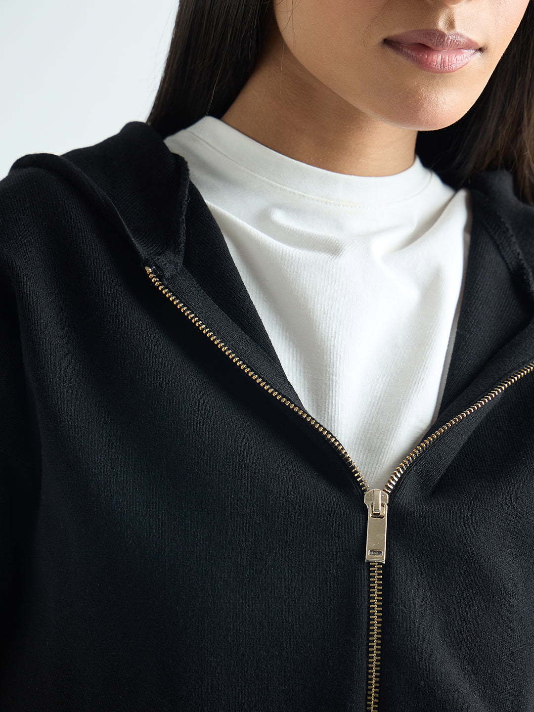 Black Zip-Up Hooded Sweater