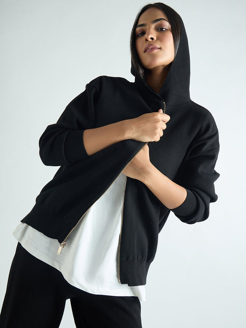 Black Zip-Up Hooded Sweater