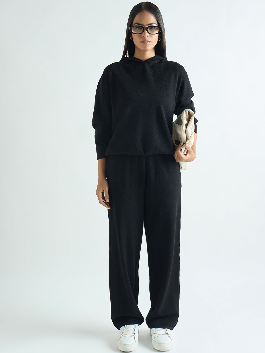 Black Knitted Straight Fit Pants