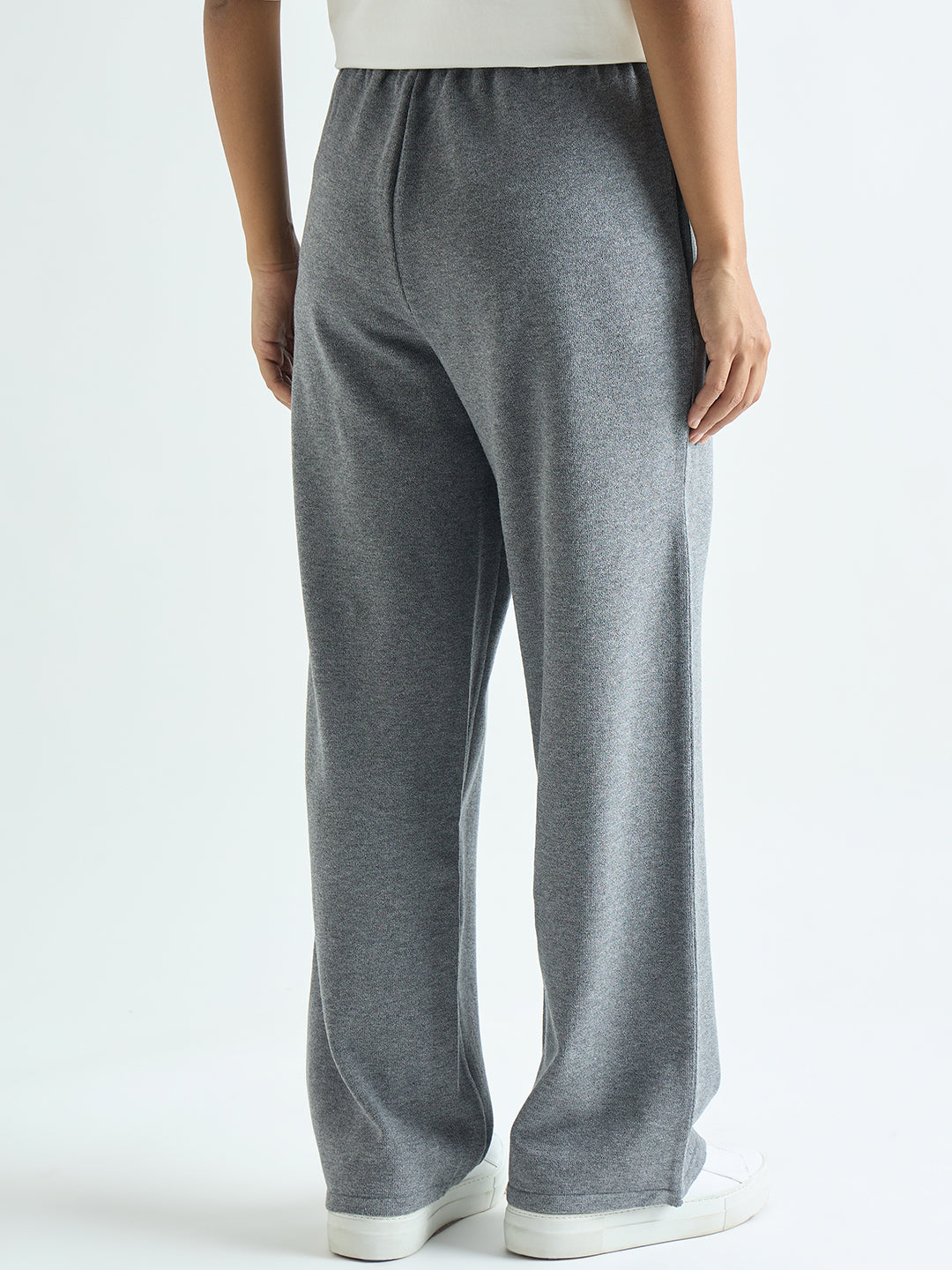 Grey Melange Knitted Straight Fit Pants