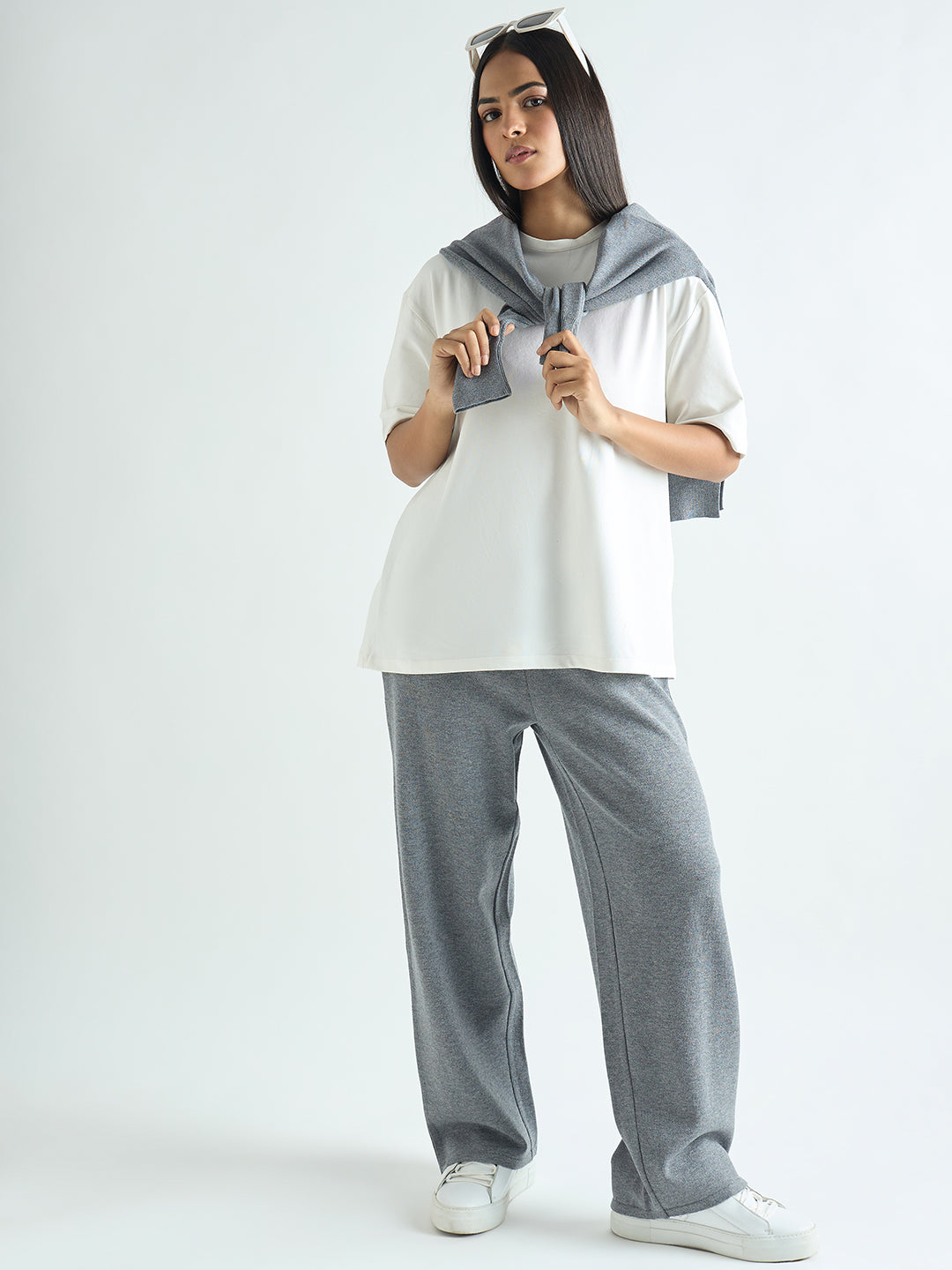 Grey Melange Knitted Straight Fit Pants