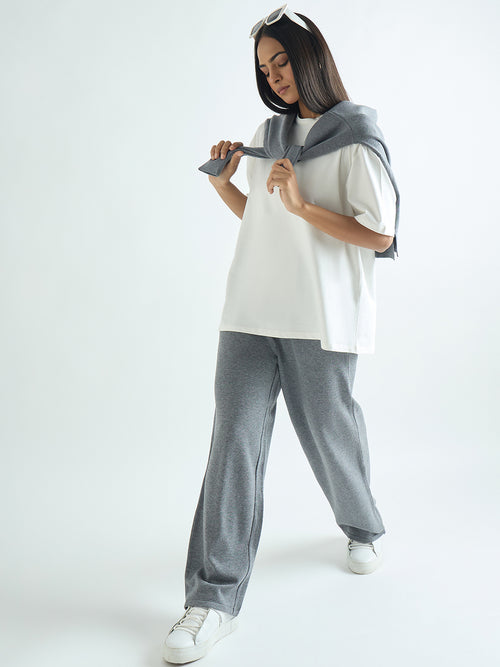 Grey Melange Knitted Straight Fit Pants