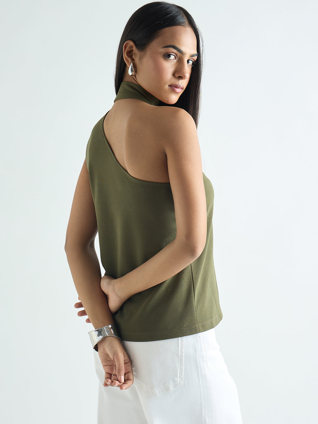 Olive One Shoulder Scarf Top