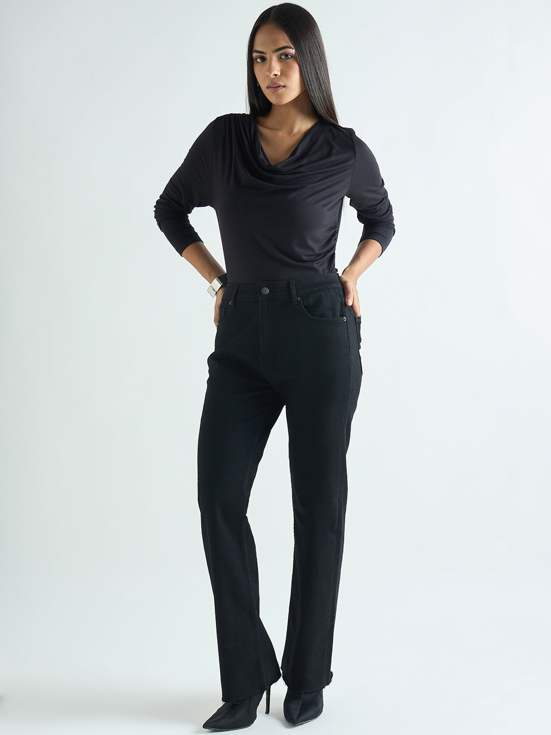 Bamboo Black Cowl Neck Bodysuit