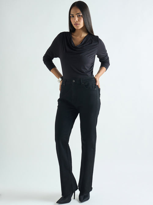 Bamboo Black Cowl Neck Bodysuit