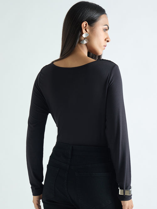 Bamboo Black Cowl Neck Bodysuit