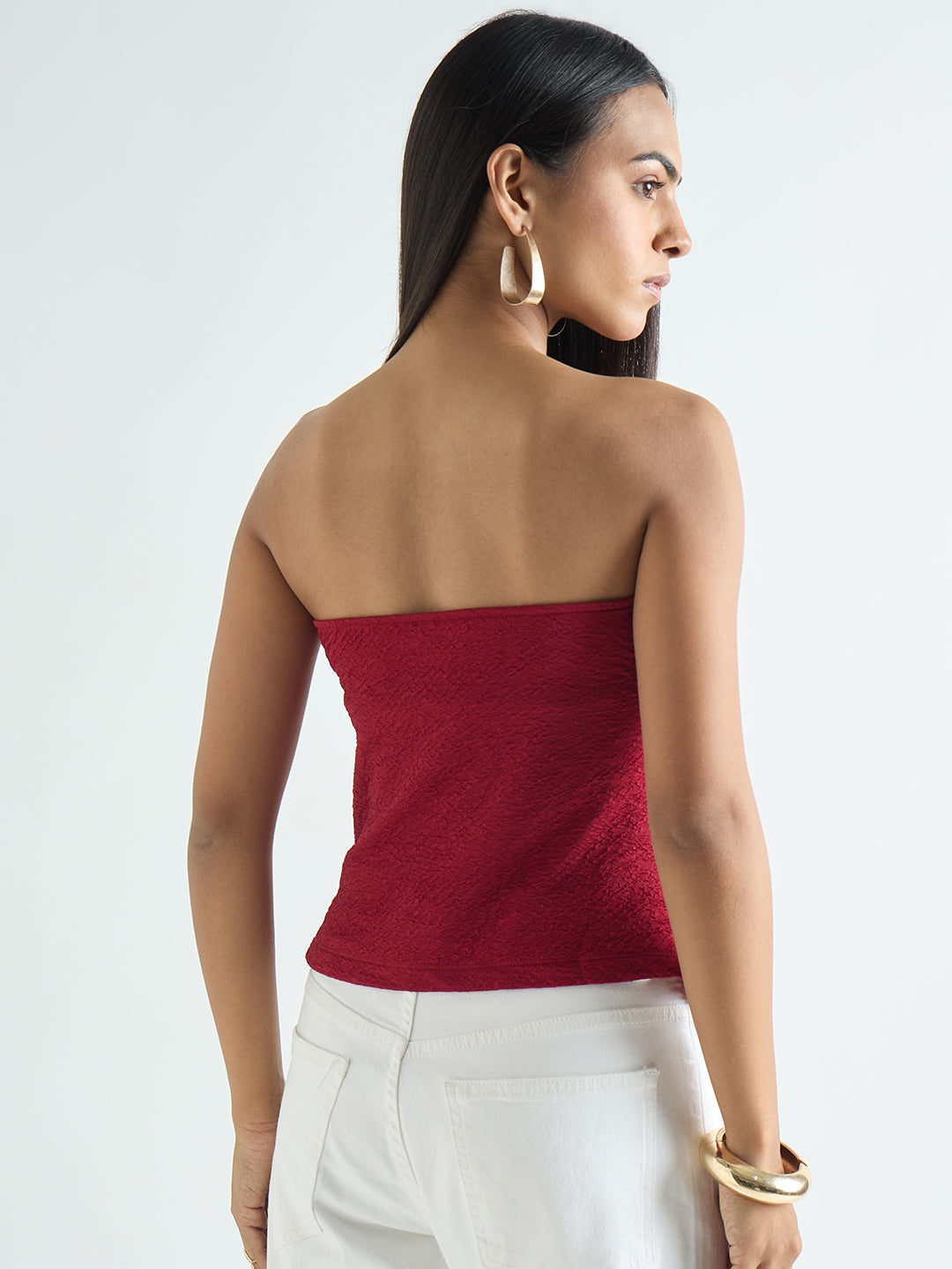 Deep Red Textured Tube Top