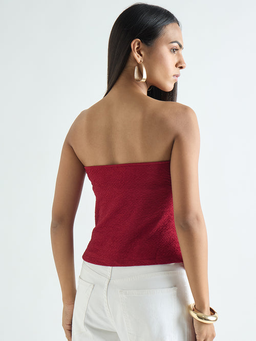 Deep Red Textured Tube Top
