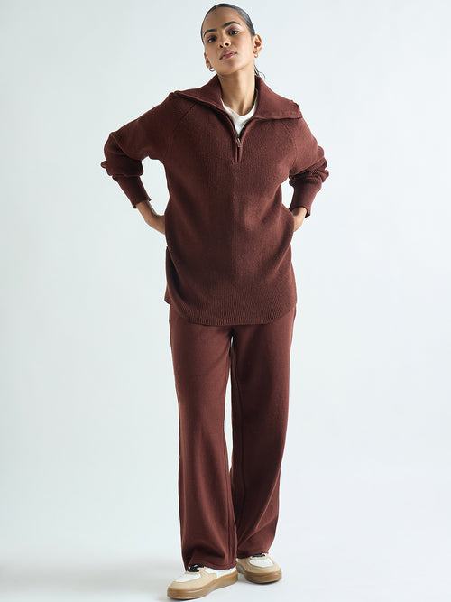 Coffee Brown Half Zipper Sweater Co-Ord