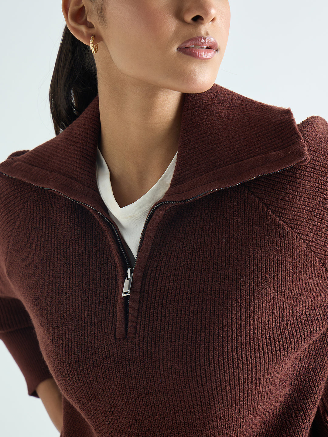 Coffee Brown Half Zipper Sweater Co-Ord