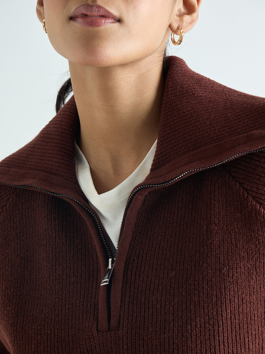 Coffee Brown Half Zipper Sweater Co-Ord