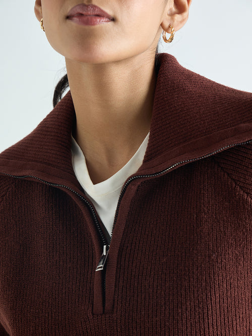 Coffee Brown Half Zipper Sweater Co-Ord