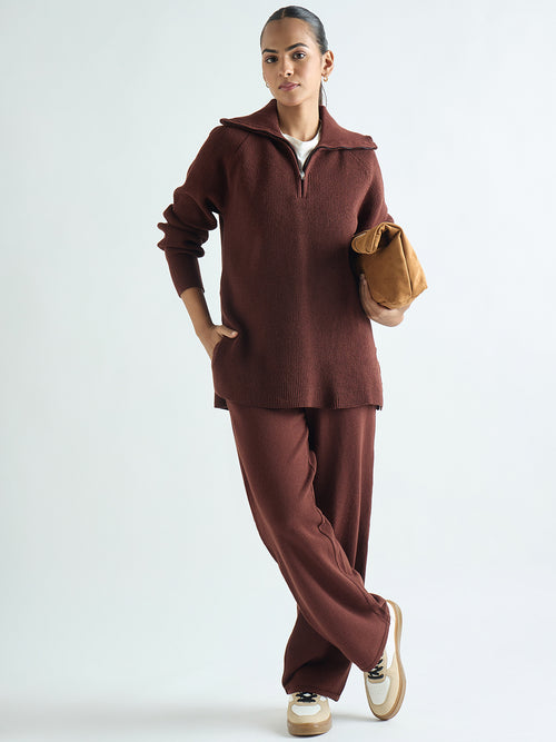 Coffee Brown Half Zipper Sweater Co-Ord