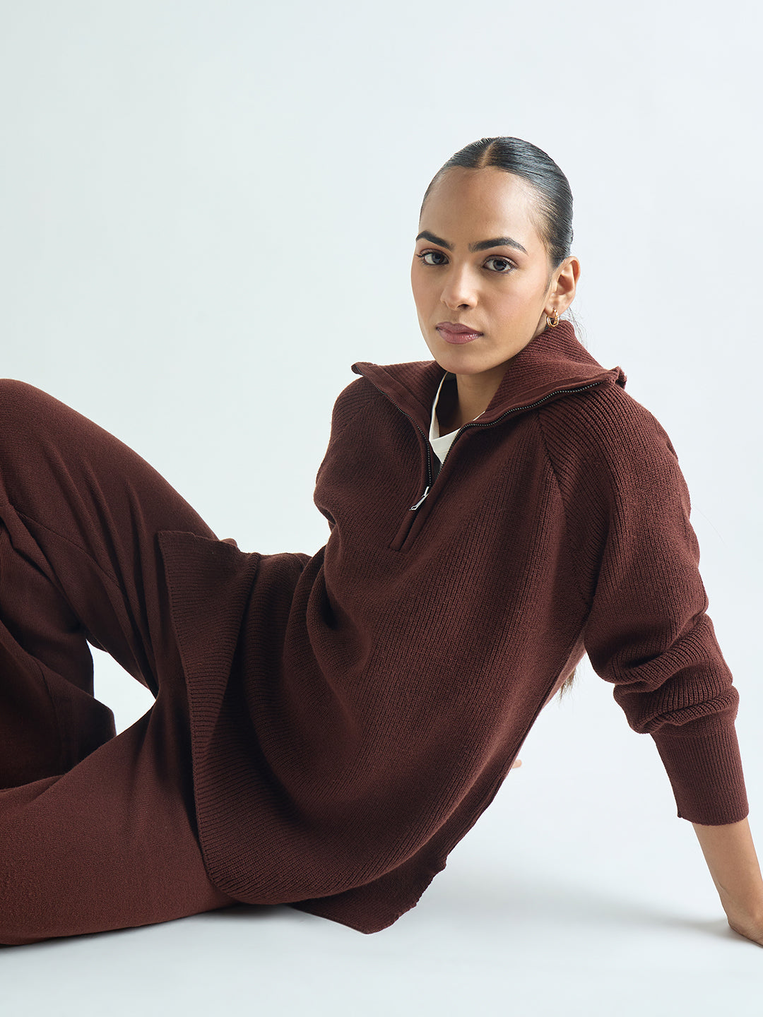 Coffee Brown Half Zipper Sweater Co-Ord