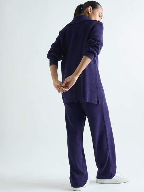 Deep Purple Half Zipper Sweater Co-Ord