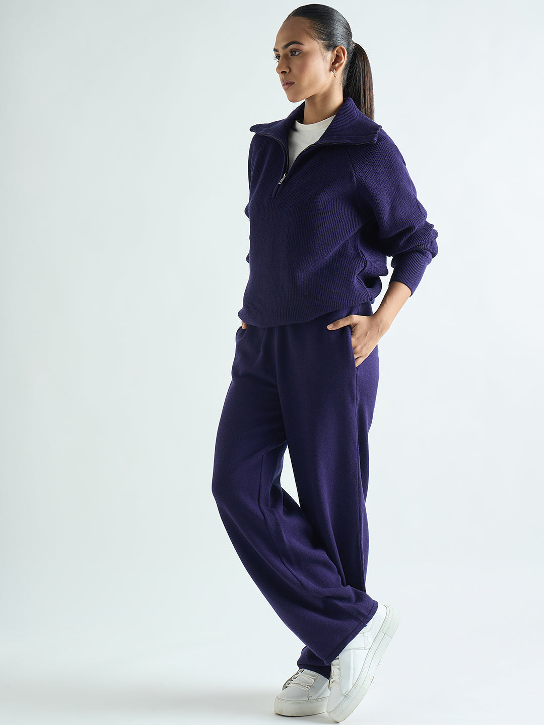 Deep Purple Half Zipper Sweater Co-Ord