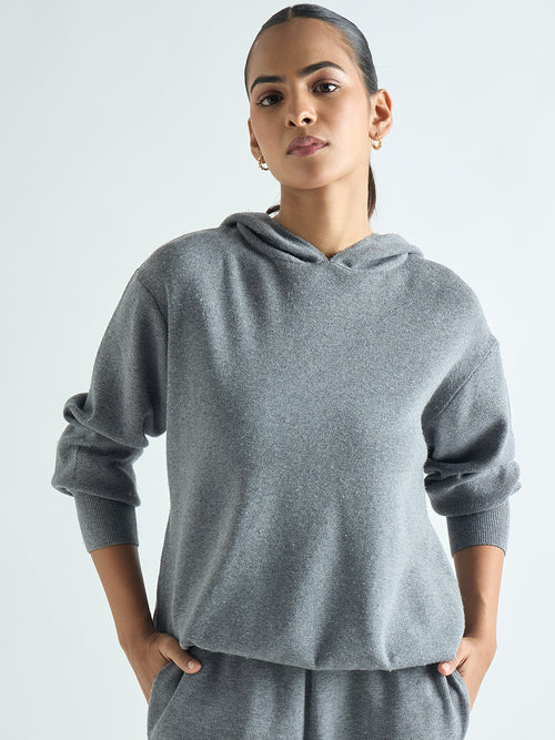 Grey Melange Hooded Sweater